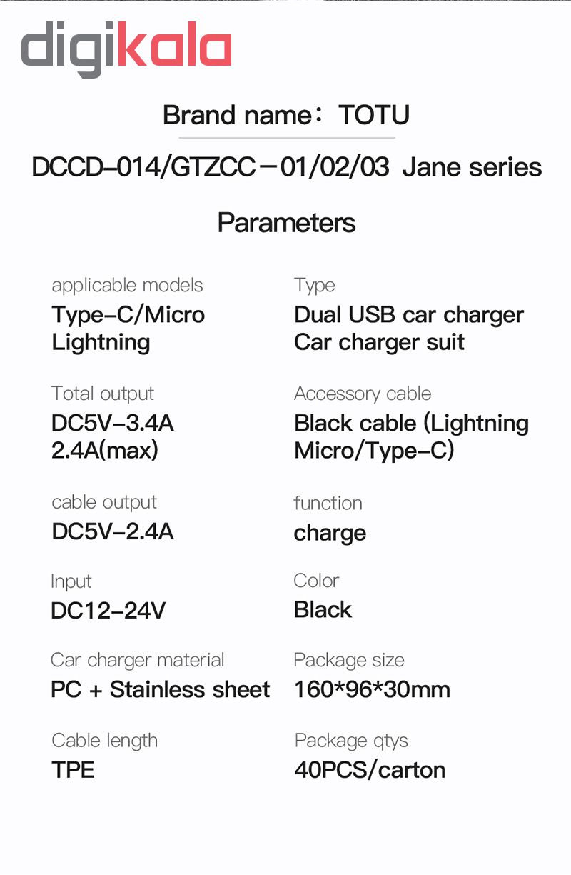 قیمت و خرید شارژر فندکی توتو مدل Jane به همراه کابل تبدیل USB-C
